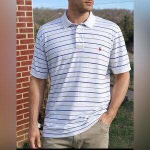 Polo Ralph Lauren 100% Pima Cotton Soft Comfortable White Navy Stripes Shirt XXL